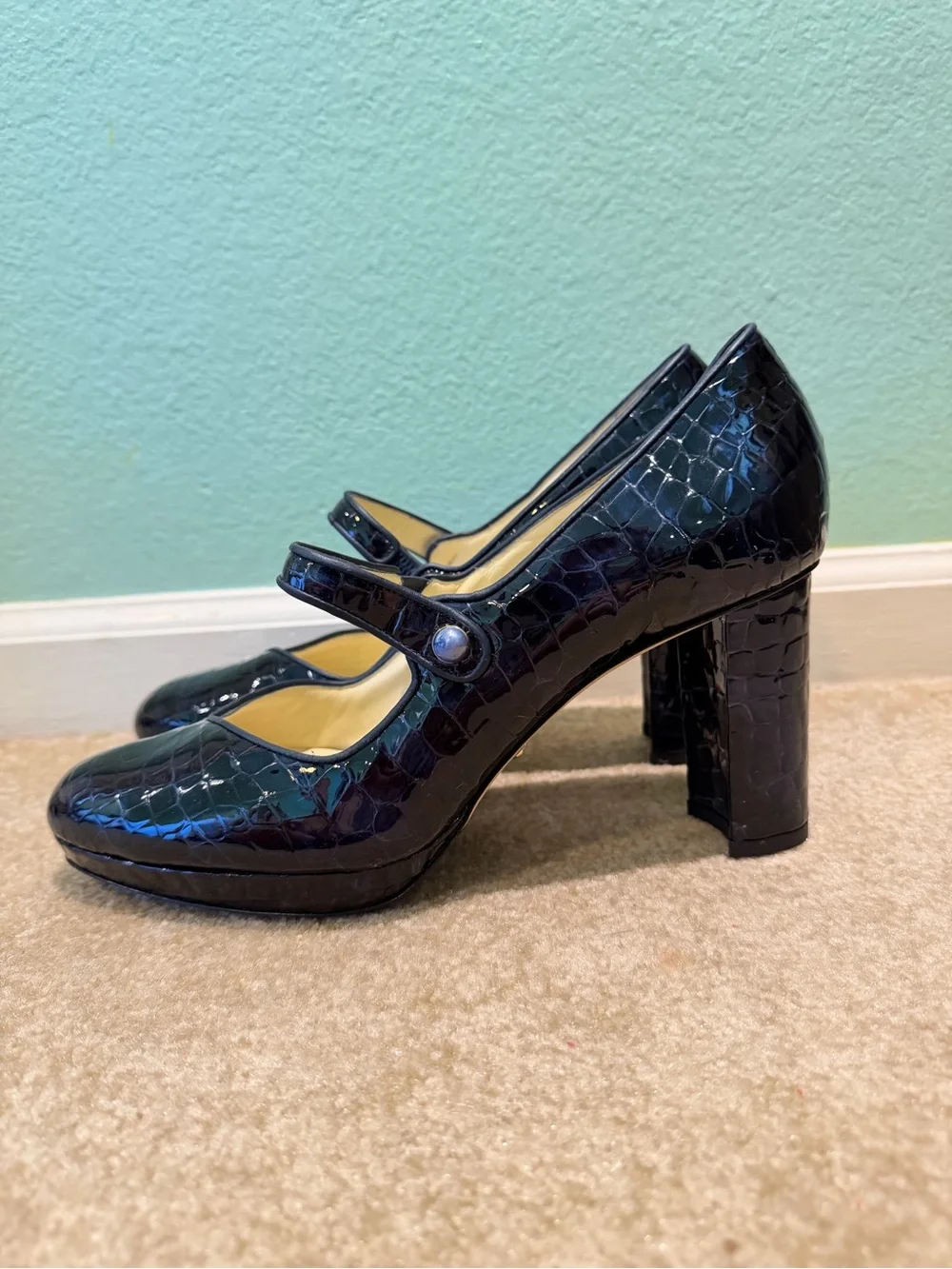 Sarah Flint Perfect Mary Jane Platform 85 Navy Patent Croc Embossed EU 42.5